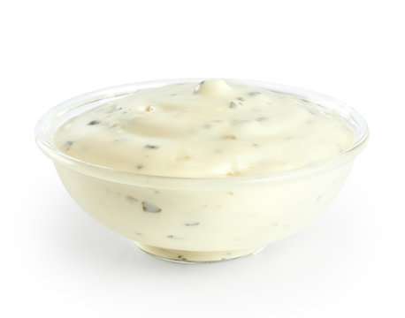 Bowl Of Tartar Sauce Isolated On White Background.