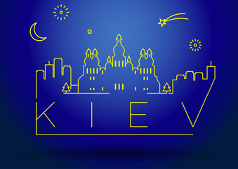 Linear Kiev City Silhouette with Typographic Design