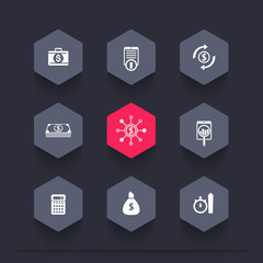 finance, investments, capital hexagon icons, vector illustration