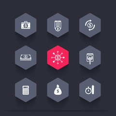 Naklejka premium finance, investments, capital hexagon icons, vector illustration