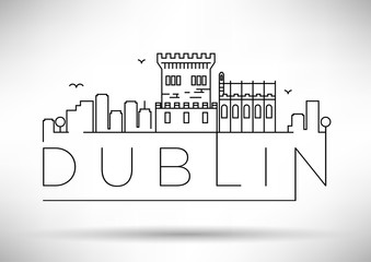 Naklejka premium Liniowa sylwetka miasta Dublin z projektem typograficznym