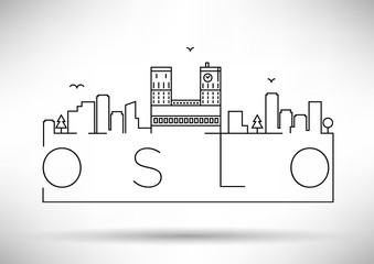 Linear Oslo City Silhouette with Typographic Design - obrazy, fototapety, plakaty