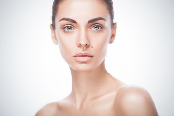 Fototapeta premium closeup portrait of young adult woman with clean fresh skin