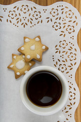 cup of coffee with biscuits