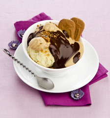 chocolate ice cream with caramel cream biscuits