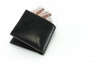 Baht currency money banknote in wallet isolated on white background