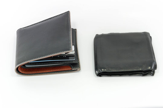 Full money in wallet and No money in the wallet isolated on white background