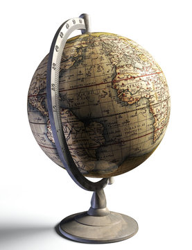 Old History Map On Metal Globe