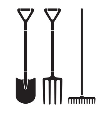 Spade, pitchfork and rake vector illustration