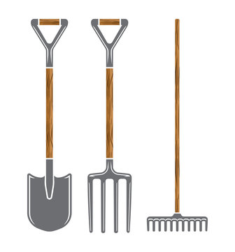 Spade, pitchfork and rake vector illustration