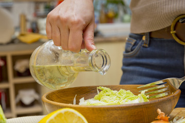 dressed with sunflower oil green salad