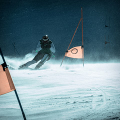 slalom skier in backlight