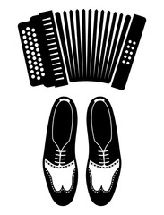 accordion and tango shoes - obrazy, fototapety, plakaty