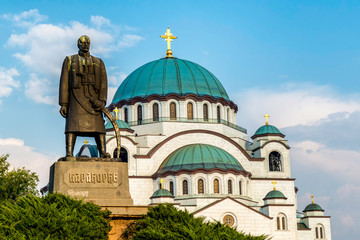 Fototapeta na wymiar St. Sava Cathedral and Karadjordje monunent, Belgrade. Serbia