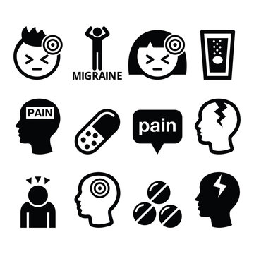 headache migraine icons set