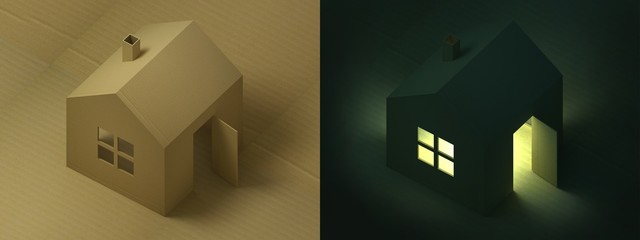 Small houses made of cardboard. Small houses made of cardboard, day and night with backlight. 