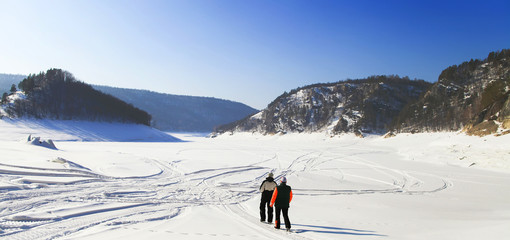 The mountain river in winter