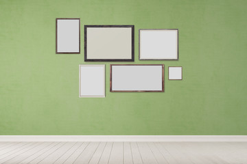 Many different frames on wall