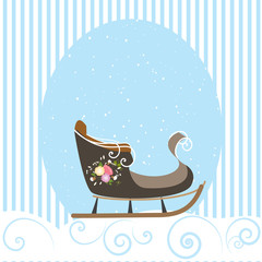Christmas Card Blue Beautiful Old Sled Snowflake Vector Illustration