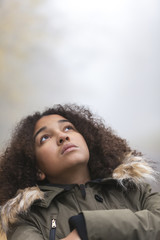 Mixed Race African American Girl Young Woman Looking Up