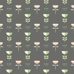 Seamless scandinavian style pastel flowers. Floral pattern on grey background