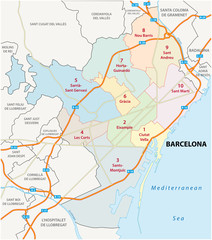 barcelona road and administrative map - obrazy, fototapety, plakaty