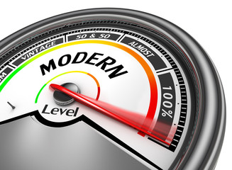 Word modern on conceptual meter indicating maximum