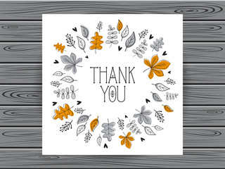 Botanical card with thank you message. Hand drawn botanical fram