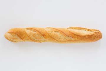 French bread baguette on a white background, made from flour. baking, top view, side view. space...