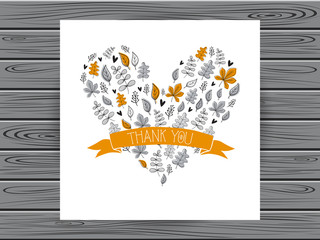 Botanical card with thank you message. Hand drawn illustration w