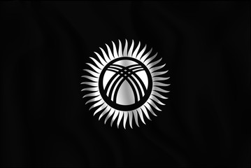 Kyrgyzstan Black and White Version Flag. Rectangular Shape Icon