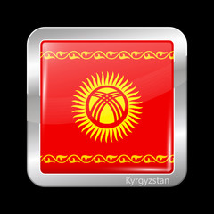 Kyrgyzstan Possible Variant Flag. Metallic Icon Square Shape