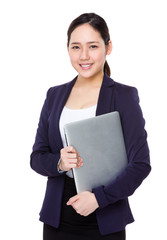Asian Businesswoman hold with laptop computer