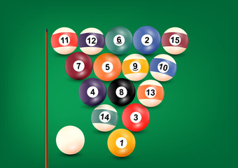 Billiard or snooker balls and cue ,vector illustration