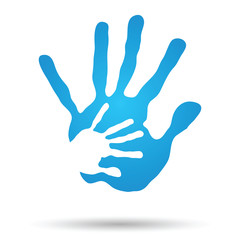 Conceptual mother and child hand print isolated