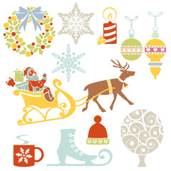 Obraz premium Set of flat Christmas design elements and icons isolated