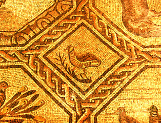 Ancient roman mosaic of a partrige