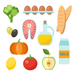 Vector healthy food icons set in flat style