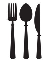monochrome illustrations set of knife, fork and spoon