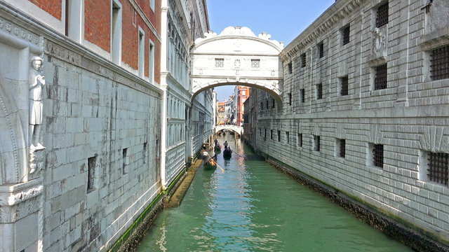 Gondolas at canel near Doge palace under 