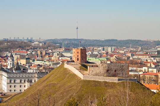 Tower of Gediminas on the hill, view of Vilnius