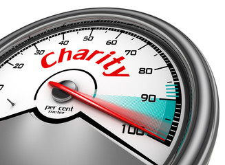 Charity conceptual meter indicate hundred per cent