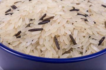 mixed grain and wild rice long close-up in blue plate