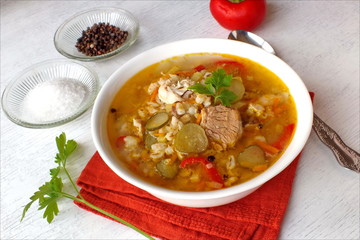 Рассольник со свининой и курицей.