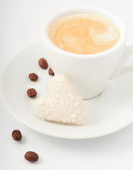 heart shaped cookies with white chocolate with coconut and cappu