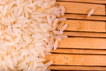 rice grains on a bamboo mat background