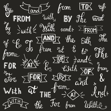 Set of hand sketched ampersands and catchwords