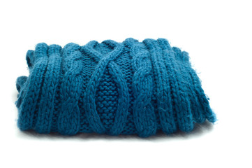 warm knitted blue scarf isolated on white