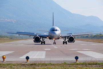 Fototapeta na wymiar Jet in the Tivat airport, Montenegro