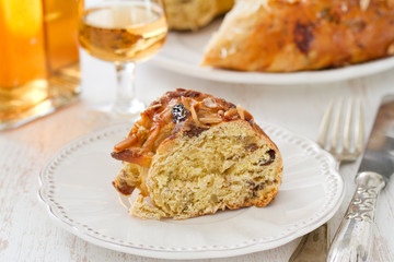 cake with dry fruits on white plate